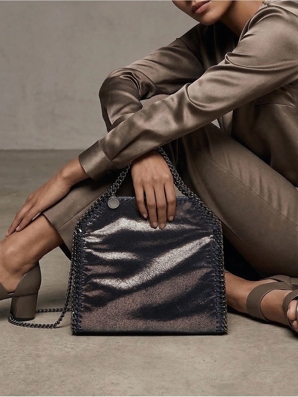 NEW STELLA MCCARTNEY FALABELLA MINI TOTE CROSSBODY METALLIC STEEL GREY - Picture 3 of 9